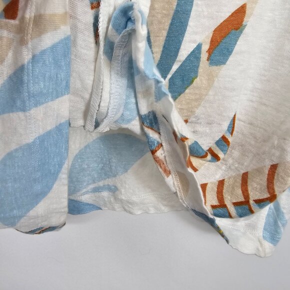 Cynthia Rowley Womens M Ivory Blue/Yellow Botanical Short Sleeve Linen Top - Picture 9 of 13